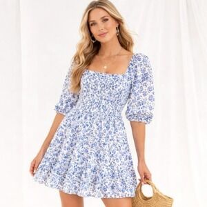 Super Natural by Secret Mission Greenport Dress Denim Blue Floral XL 6080138